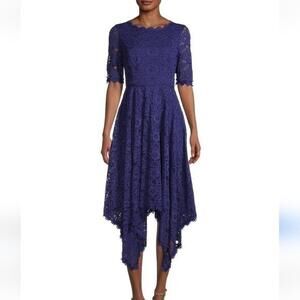 Shani Lace Asymmetrical Sharkbite Hem Midi Blue Women Size 16